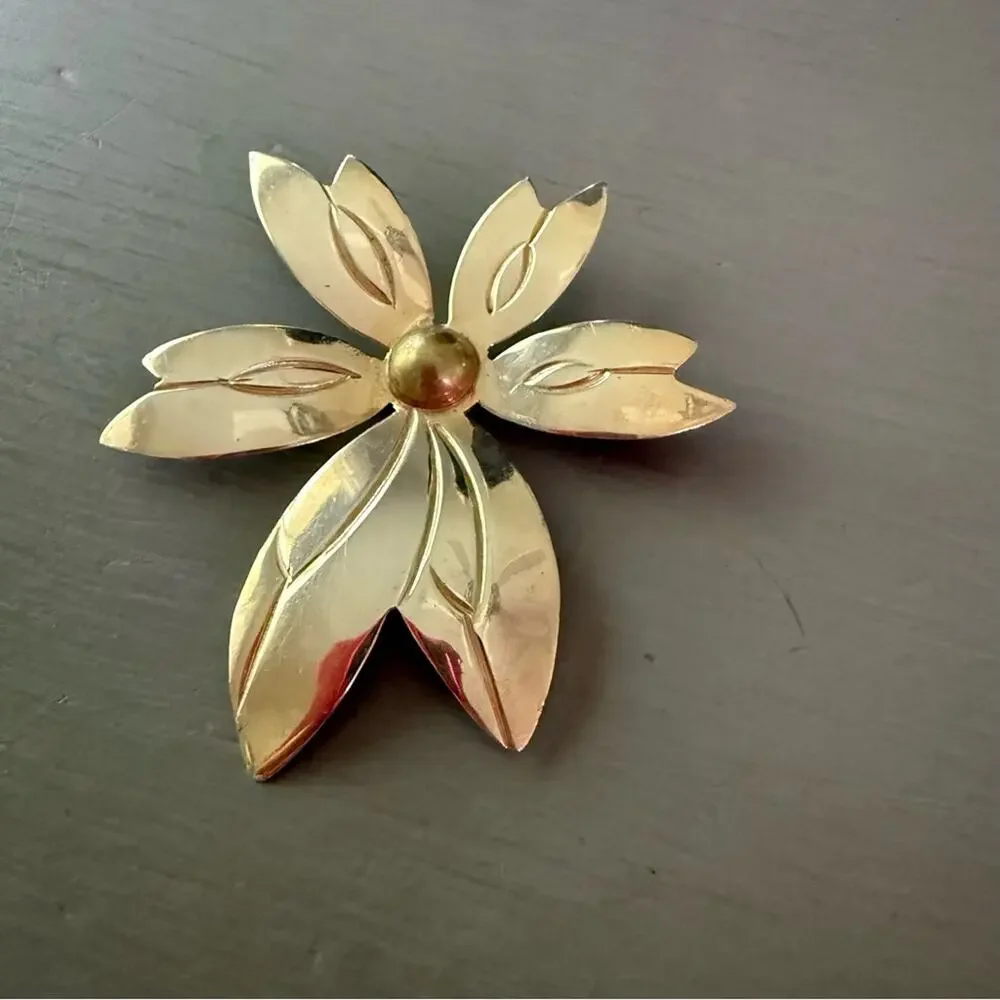 Taxco 925 Sterling Silver & Brass Flower Pin Brooch